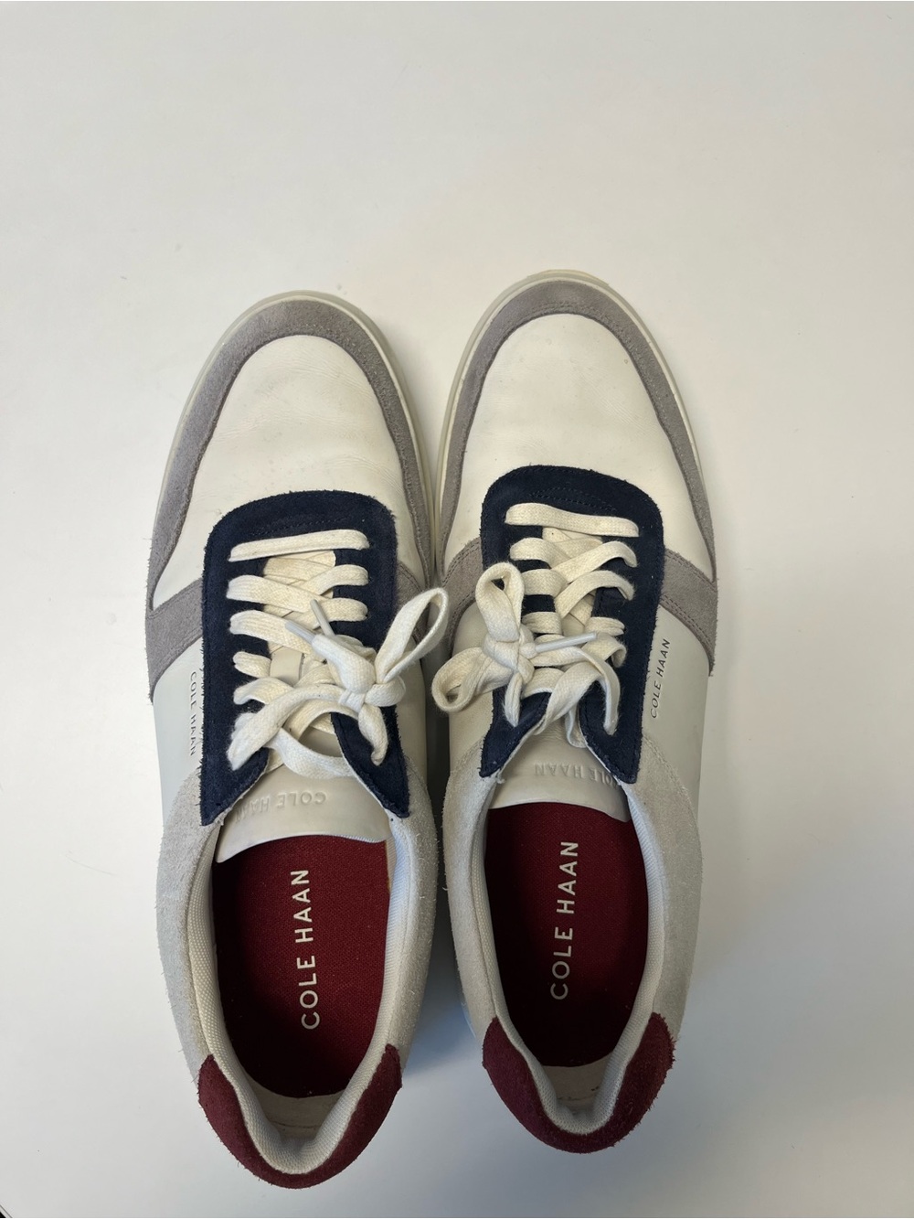 Cole Haan White Navy Gray Men's Casual Sneakers with Maroon Insole